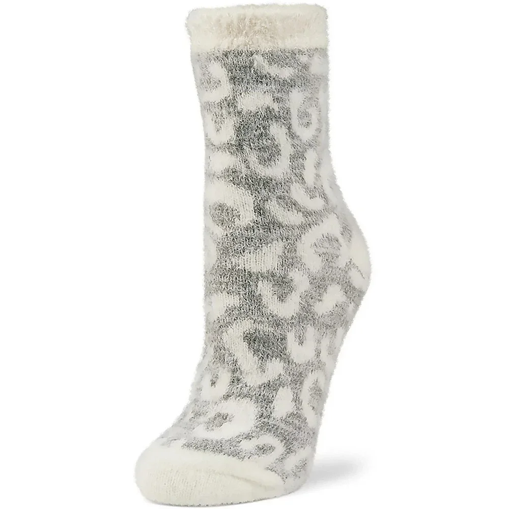 Magellan Outdoors Women's Leopard Lodge Crew Socks ALOE Infused Grey NWT